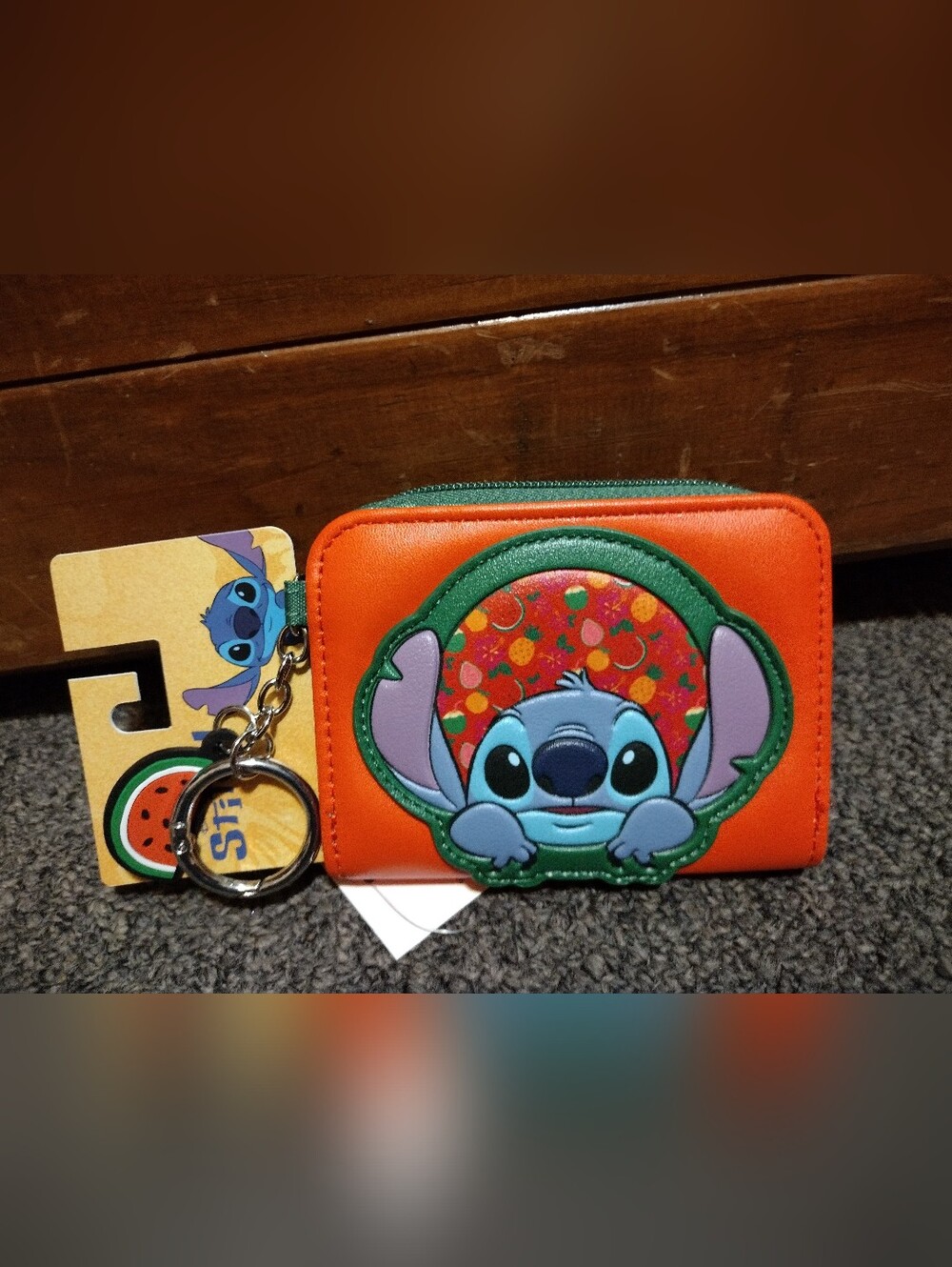 Disney Stitch Women's Zip Card Wallet With Keychain & Charm